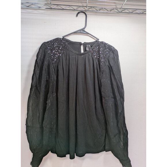 NWT Anthro BLANK BL-NK LONDON SEQUIN EMBELLISHED BLOUSE TOP BLACK Size XS - Picture 9 of 14